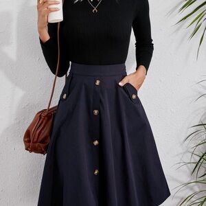 SHEIN Navy Button-Front A-Line Skirt